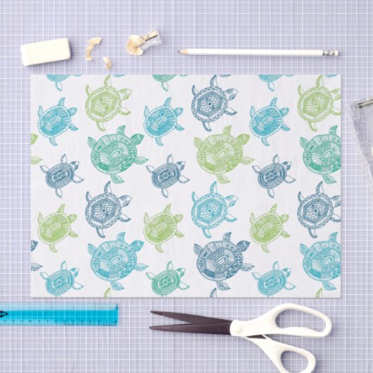 Blauwe en groene schildpadden tissuepapier (Craft)