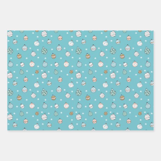 blauwe en groene sneeuwbal kerst inpakpapier vel (Voorkant 3)