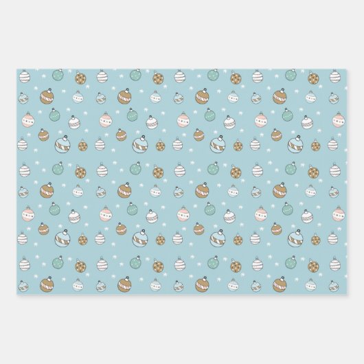 blauwe en groene sneeuwbal kerst inpakpapier vel (Voorkant 2)