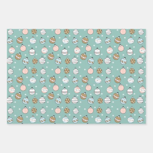 blauwe en groene sneeuwbal kerst inpakpapier vel (Voorkant)