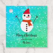 Blauwe en Groene Sneeuwman met sneeuw Kerstmis Bedankjes Labels (Voorkant)