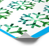 Blauwe en groene sneeuwvlok op een kerstmuur poster (Hoek)