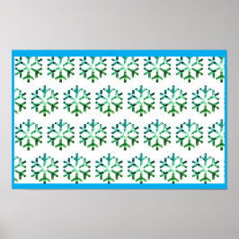 Blauwe en groene sneeuwvlok op een kerstmuur poster