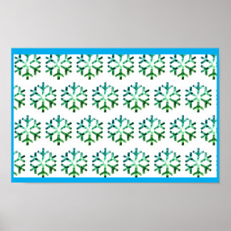 Blauwe en groene sneeuwvlok op een kerstmuur poster