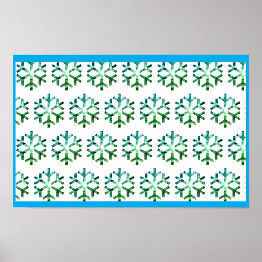 Blauwe en groene sneeuwvlok op een kerstmuur poster (Voorkant)