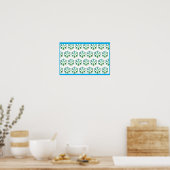 Blauwe en groene sneeuwvlok op een kerstmuur poster (Keuken)