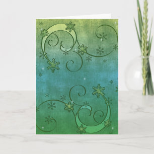 Blauwe en groene sneeuwvlokken feestdagen kaart