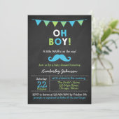 Blauwe en groene snor Baby shower Kaart (Staand voorkant)