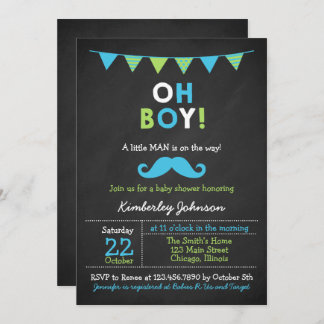 Blauwe en groene snor Baby shower Kaart