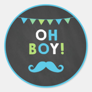 Blauwe en groene snor Little Man Cupcake Toppers Ronde Sticker