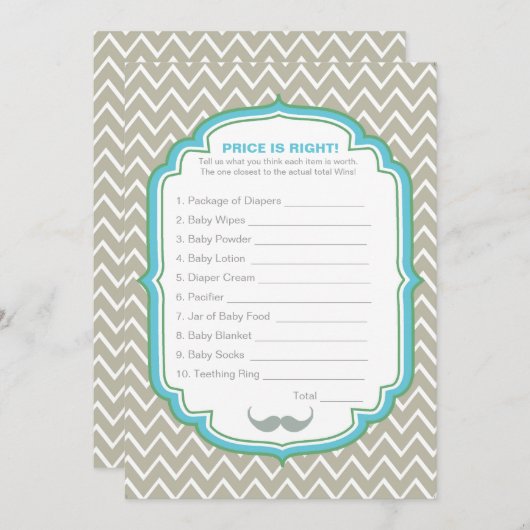 Blauwe en groene snor Prijs is de juiste spel Kaar Kaart (Voorkant / Achterkant)