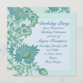 Blauwe en groene spoeling Birthday Uitnodiging (Voorkant / Achterkant)