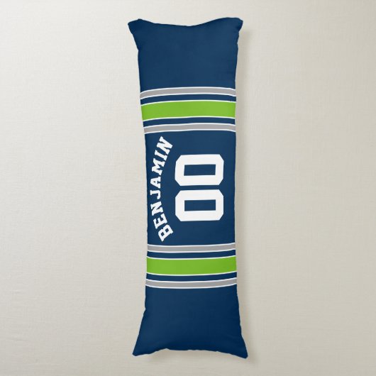 Blauwe en groene sport Jersey Lichaamskussen (Voorkant Verticaal)