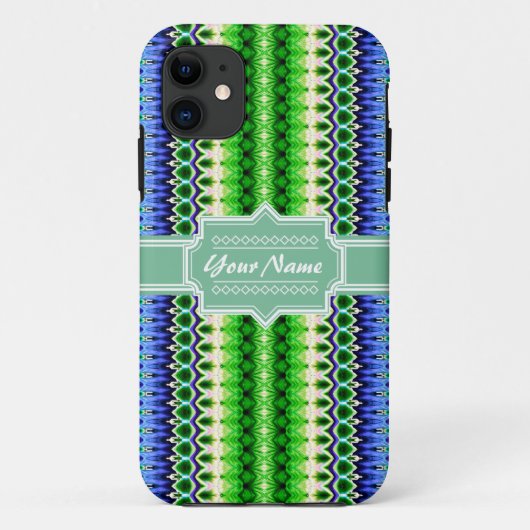 Blauwe en groene stam Ikat Chevron gepersonaliseer Case-Mate iPhone Case (Achterkant)