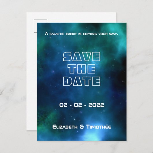 Blauwe en groene sterrenverbinding sparen de Datum Aankondigingskaart (Voorkant / Achterkant)