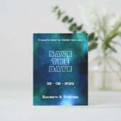 Blauwe en groene sterrenverbinding sparen de Datum Aankondigingskaart (Staand voorkant)