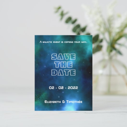 Blauwe en groene sterrenverbinding sparen de Datum Aankondigingskaart (Staand voorkant)