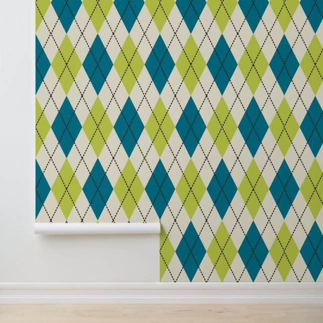 Blauwe en groene stijl behang (Applicatie)