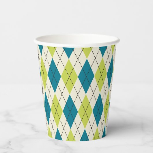 Blauwe en groene stijl papieren bekers (Achterkant)