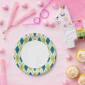 Blauwe en groene stijl papieren bordje (Feest)