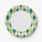 Blauwe en groene stijl papieren bordje (Voorkant)