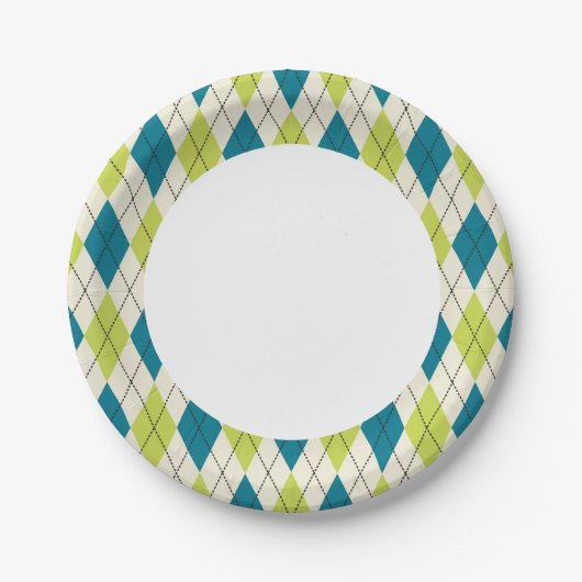 Blauwe en groene stijl papieren bordje (Voorkant)