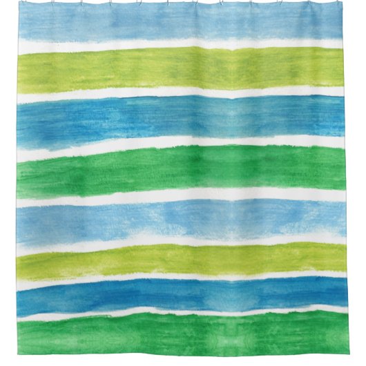 Blauwe en Groene Strepen Douchegordijn (Voorkant)