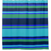 Blauwe en groene strepen douchegordijn (Voorkant)