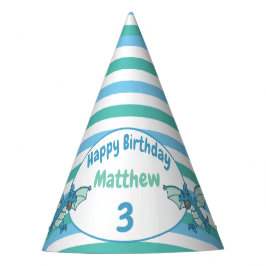 Blauwe en groene strepen en dragodinosaurussen feesthoedjes