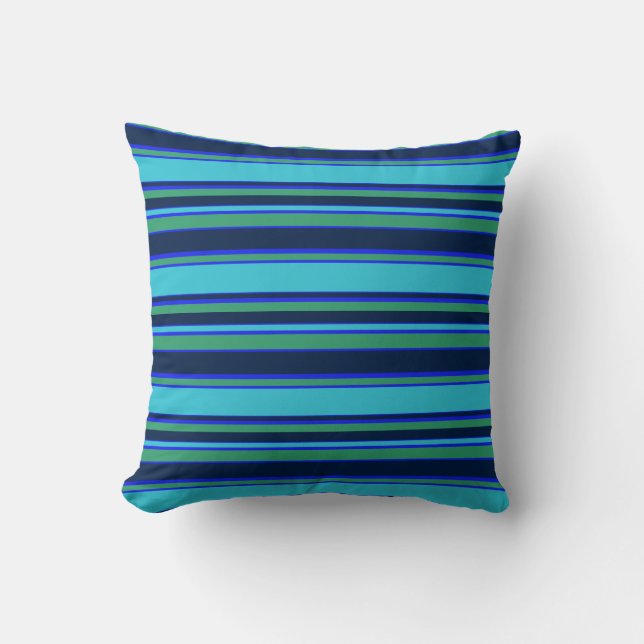 Blauwe en groene strepen kussen (Voorkant)