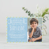 Blauwe en groene strepen LDS doopaankondiging Kaart (Staand voorkant)