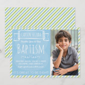 Blauwe en groene strepen LDS doopaankondiging Kaart (Voorkant / Achterkant)