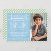 Blauwe en groene strepen LDS doopuitnodiging Kaart (Voorkant / Achterkant)