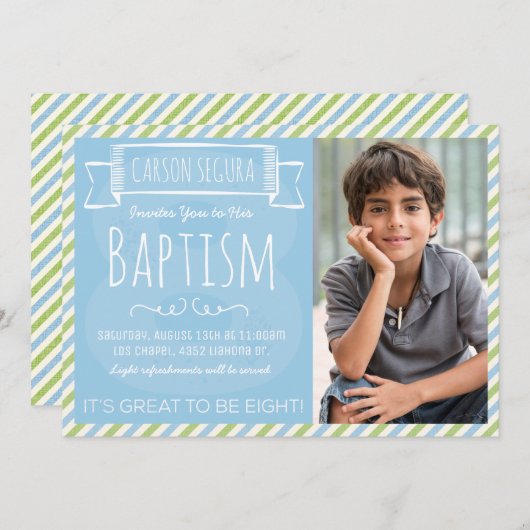 Blauwe en groene strepen LDS doopuitnodiging Kaart (Voorkant / Achterkant)