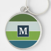 Blauwe en groene strepen met Monogram Sleutelhanger (Voorkant)