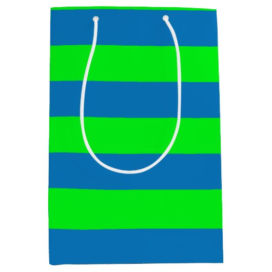 Blauwe en groene strepen ontwerp medium cadeauzakje (Voorkant)
