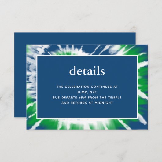 Blauwe en groene stropdas Dye Mitswa Details Recep Informatiekaartje (Voorkant / Achterkant)