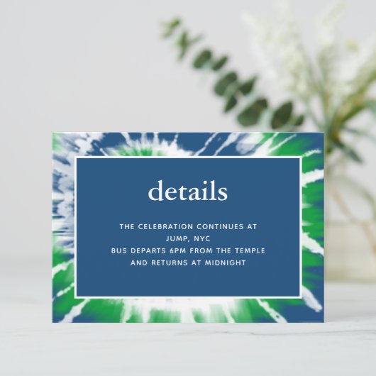 Blauwe en groene stropdas Dye Mitswa Details Recep Informatiekaartje (Staand voorkant)