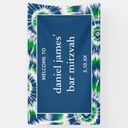 Blauwe en groene stropdas kleurstof gepersonalisee spandoek (Verticaal)