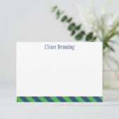 Blauwe en groene Stropdas Stripes - Aangepaste not Bedankkaart (Staand voorkant)