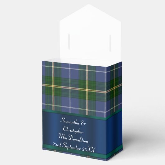 Blauwe en groene taarkleurige taardenbruiloft bedankdoosjes (Geopend)