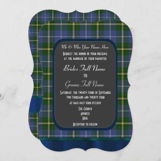 Blauwe en groene taarkleurige taardenbruiloft kaart (Voorkant / Achterkant)