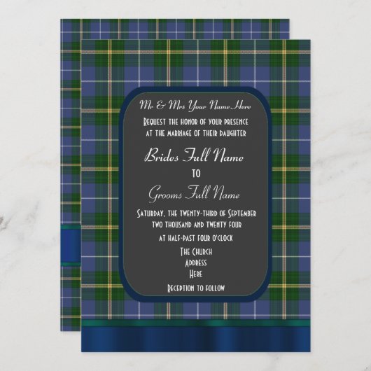 Blauwe en groene taarkleurige taardenbruiloft kaart (Voorkant / Achterkant)