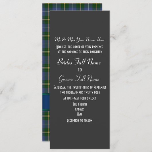 Blauwe en groene taarkleurige taardenbruiloft kaart (Voorkant / Achterkant)