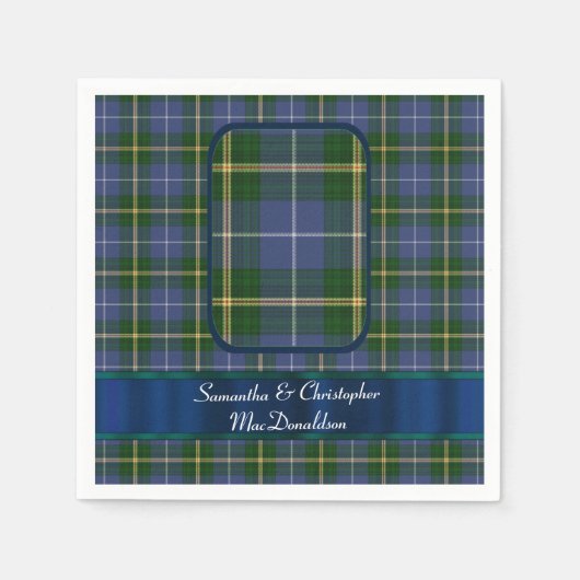 Blauwe en groene taarkleurige taardenbruiloft servetten (Voorkant)