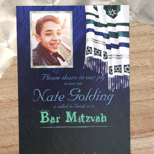 Blauwe en groene Tallit Bar Mitzvah Uitnodiging