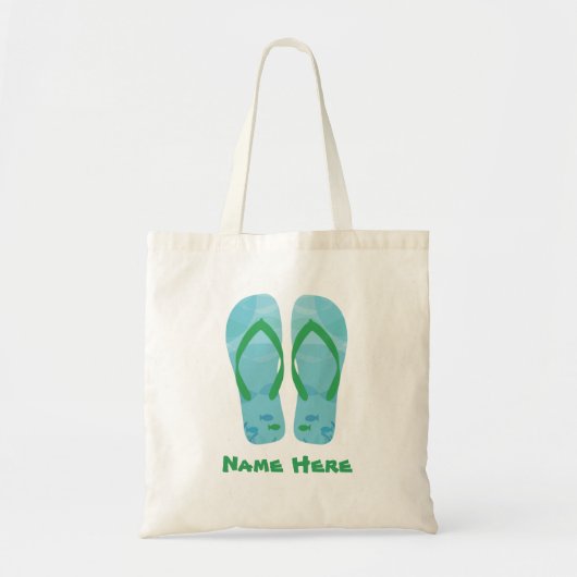 Blauwe en groene Teenslippers aangepaste naam Summ Tote Bag (Voorkant)