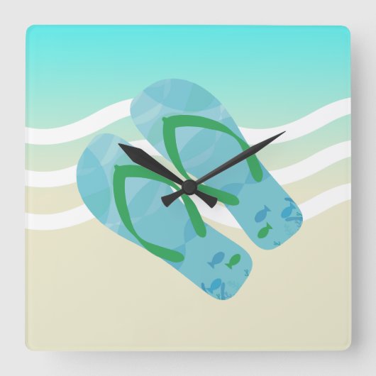 Blauwe en groene Teenslippers van de Kieuwgolven v Vierkante Klok (Voorkant)