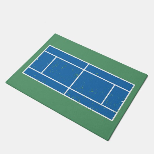 Blauwe en groene Tennis Court Verstoorde stijl Deurmat (Schuin)