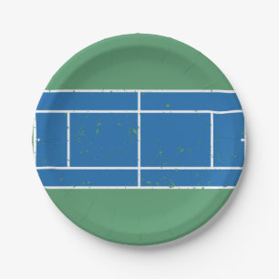 Blauwe en groene Tennis Court Verstoorde stijl Papieren Bordje